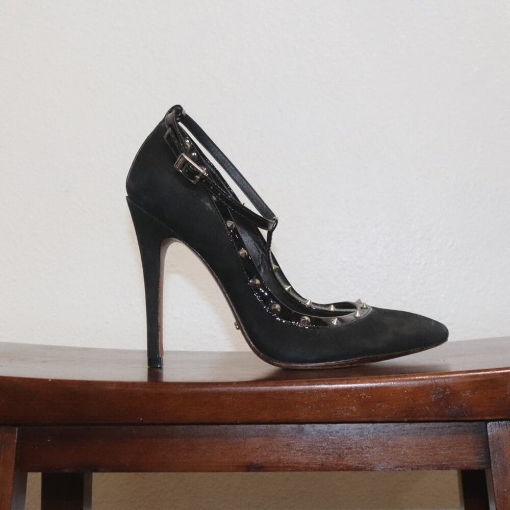 Schutz Black Suede Studded Fiona Preto Pumps Sz 6B